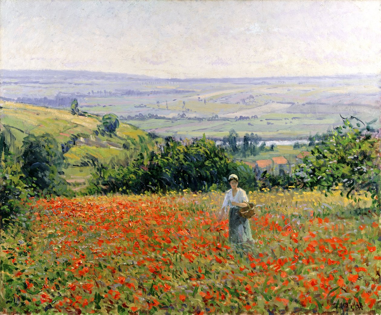 Femme dans un champ de coquelicots - Leon Giran Max
