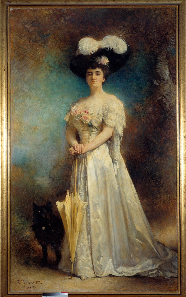 Portrait en pied de Madame Maurice Pascal et son chien Tiny (Léon Joseph Bonnat, 1905) - Leon Joseph Florentin Bonnat