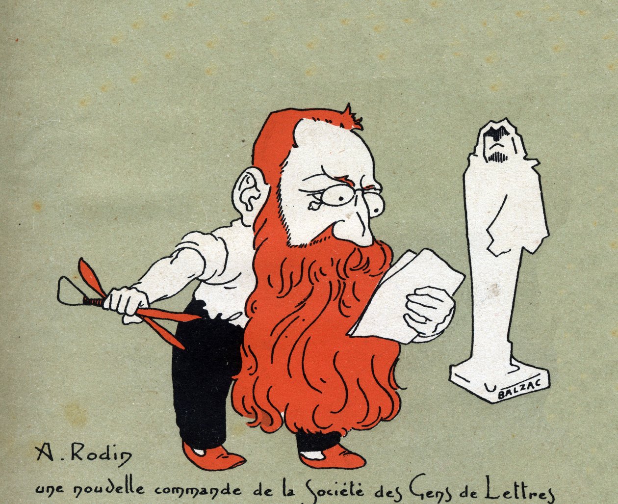 Caricature par Auguste Rodin avec une nouvelle commande de la Société des gens de lettres (Sculpture par Balzac) - Illustration par Léon Lebègue (1863-1944) - Gravure dans "Le sun-du-dimanche" - Leon Lebegue