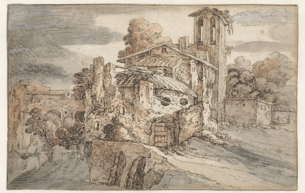 Église et ruines antiques en Italie - Leonaert Bramer (attributed to)