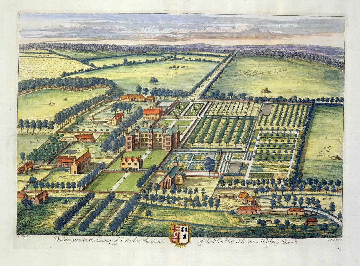 Doddington dans le comté de Lincoln gravé par Johannes Kip - Leonard Knyff