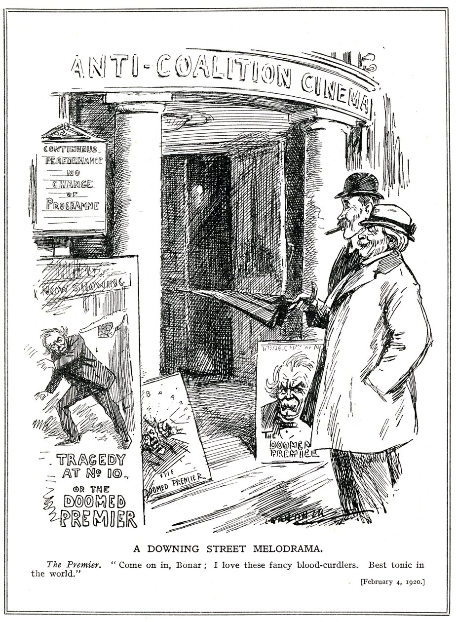 Le Premier Ministre Libéral, Lloyd George, invite son Chancelier Conservateur, Bonar Law, à visiter le Cinéma 