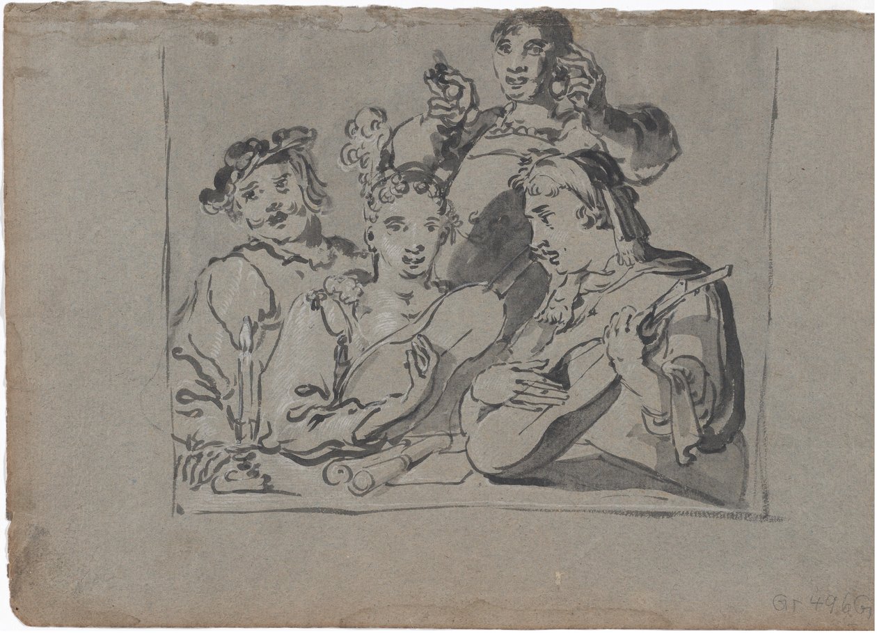Un Quatuor de Chanteurs, Joueurs de Luth et Sonneurs de Cloche Jouant dans une Taverne à la Lumière des Bougies - Leonard Bramer