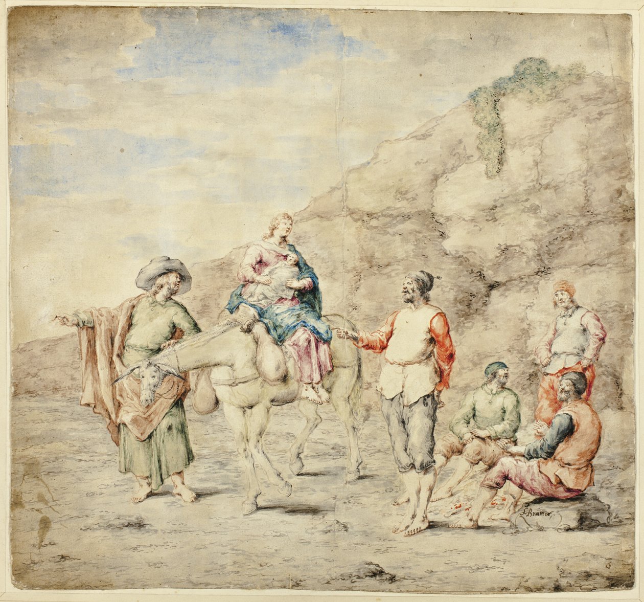 La Sainte Famille passant devant quatre hommes - Leonard Bramer