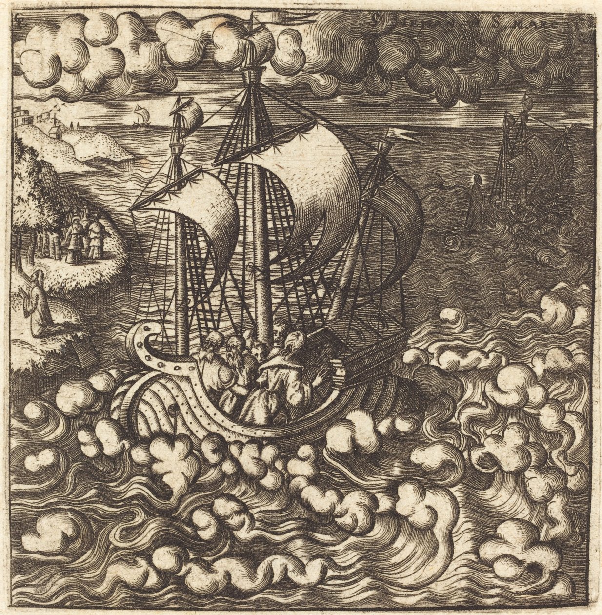 Le Christ priant tandis que ses disciples sont dans un bateau sur une mer agitée - Leonard Gaultier