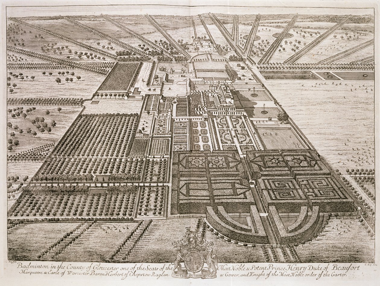 Badminton House dans le comté de Gloucester, gravé par Johannes Kip (c.1652-1722) - Leonard Knyff