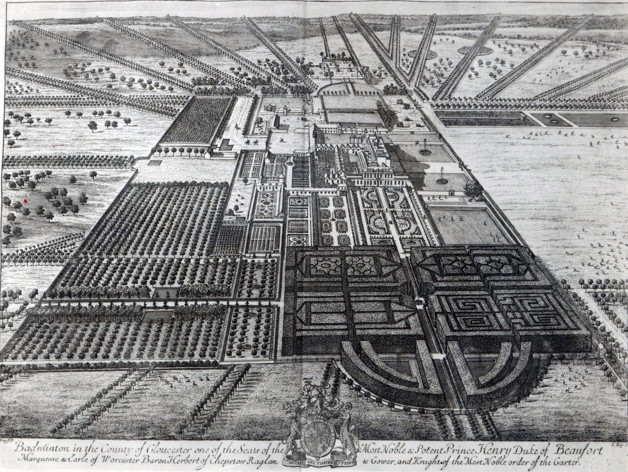 Badminton House dans le comté de Gloucester, gravé par Johannes Kip - Leonard Knyff