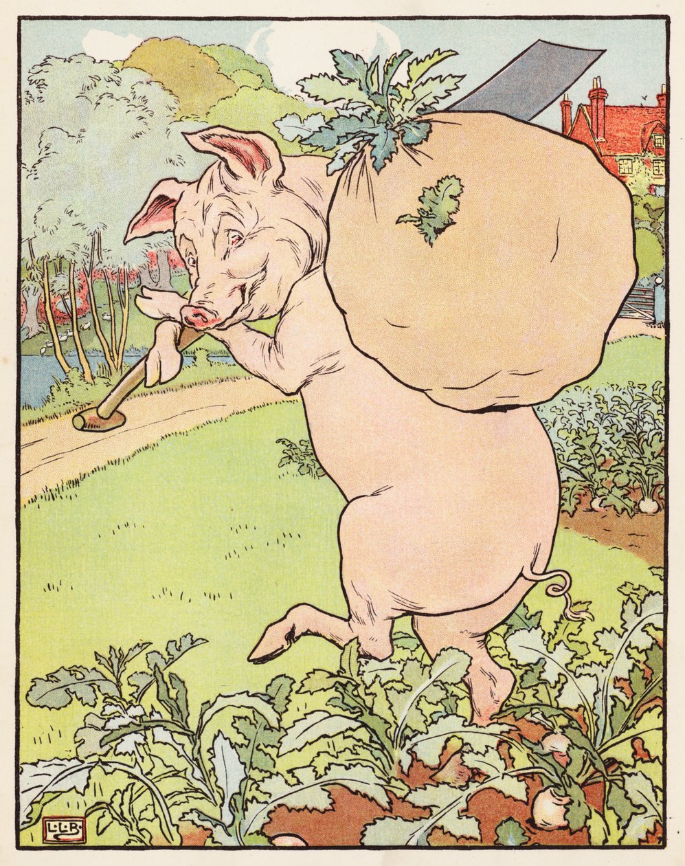 Les trois petits cochons (lithographie couleur) - Leonard Leslie Brooke