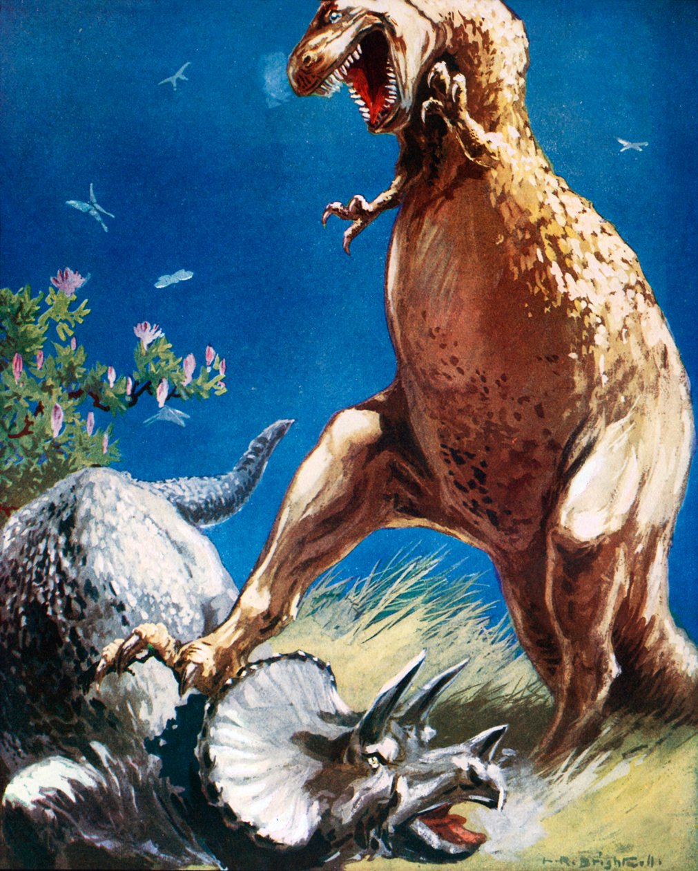 Dinosaures (lithographie couleur) - Leonard Robert Brightwell