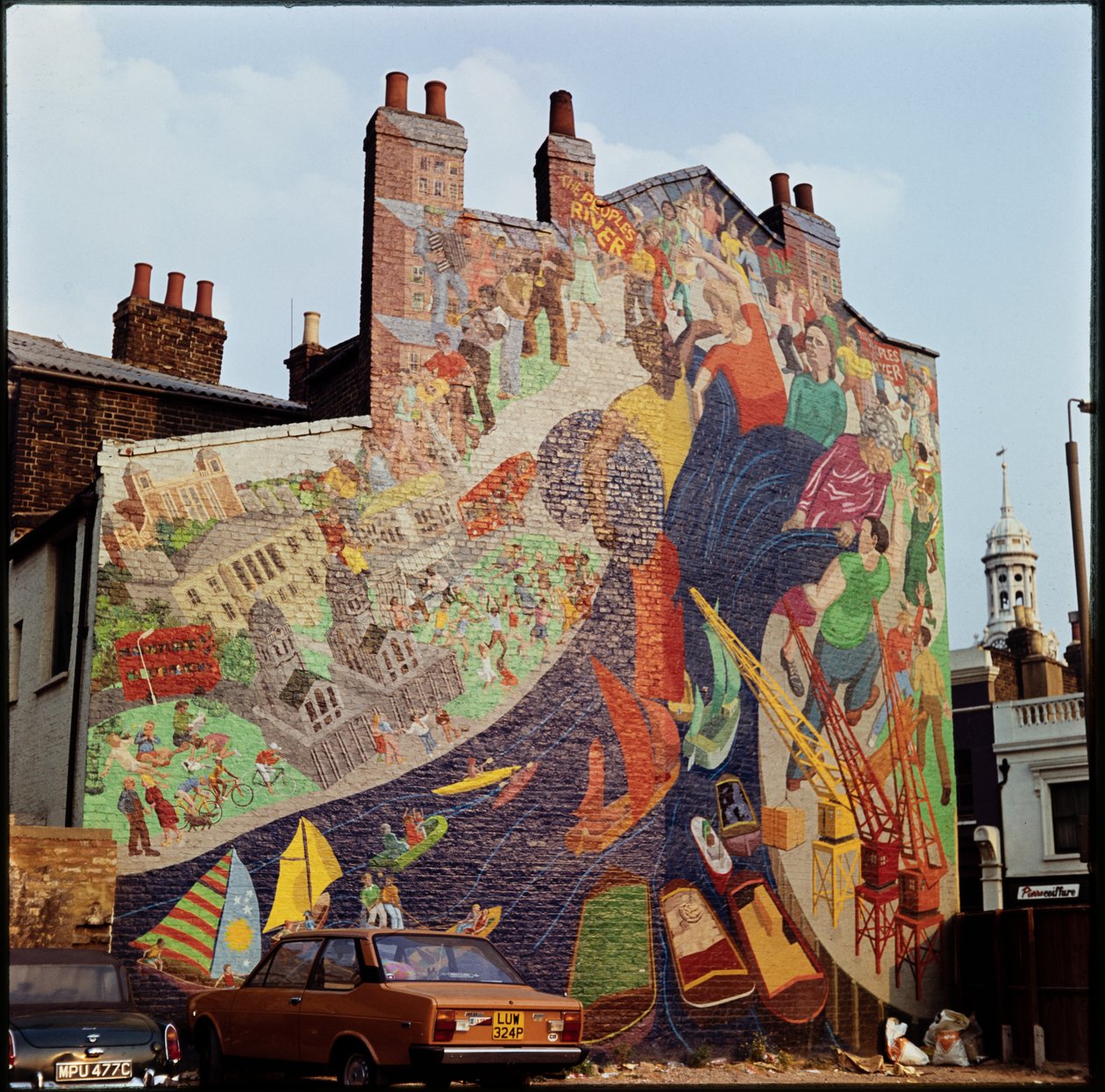 Peinture murale de la rivière du peuple, Creek Road, Greenwich, Autorité du Grand Londres, Royaume-Uni - Leonard Robin Mattock