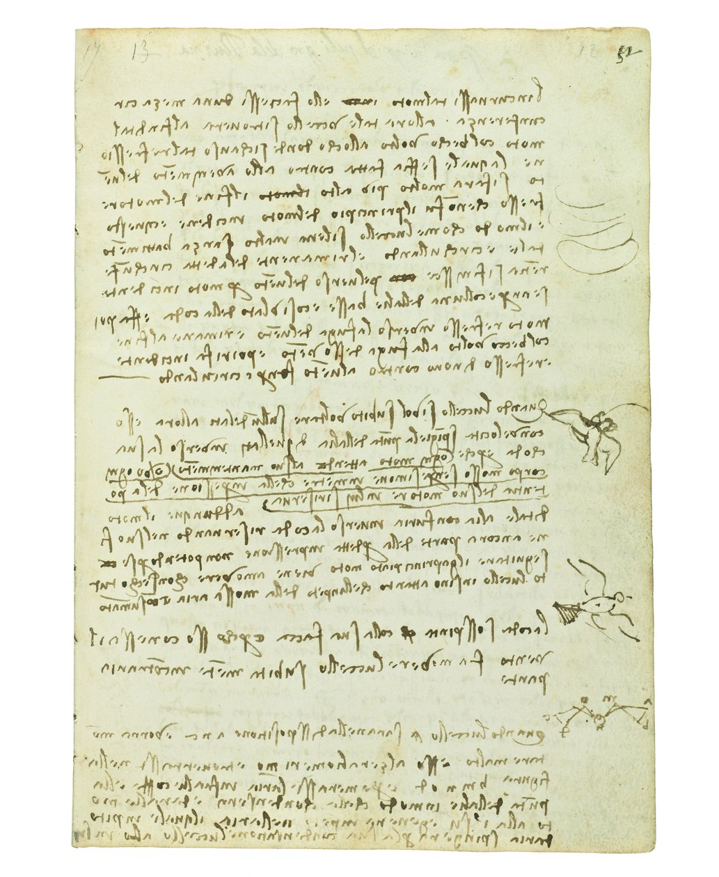 Codex sur le vol des oiseaux, Folio 12 recto - Leonardo da Vinci