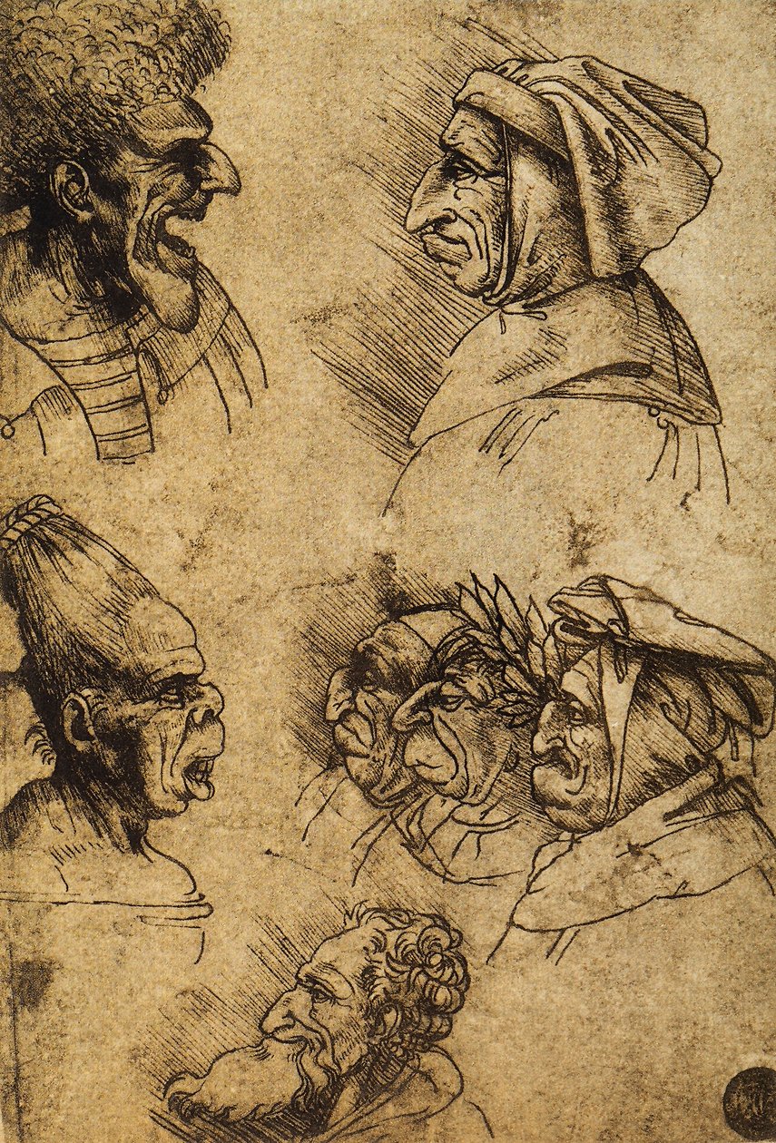 Sept têtes grotesques (dessin de Léonard de Vinci) - Leonardo da Vinci