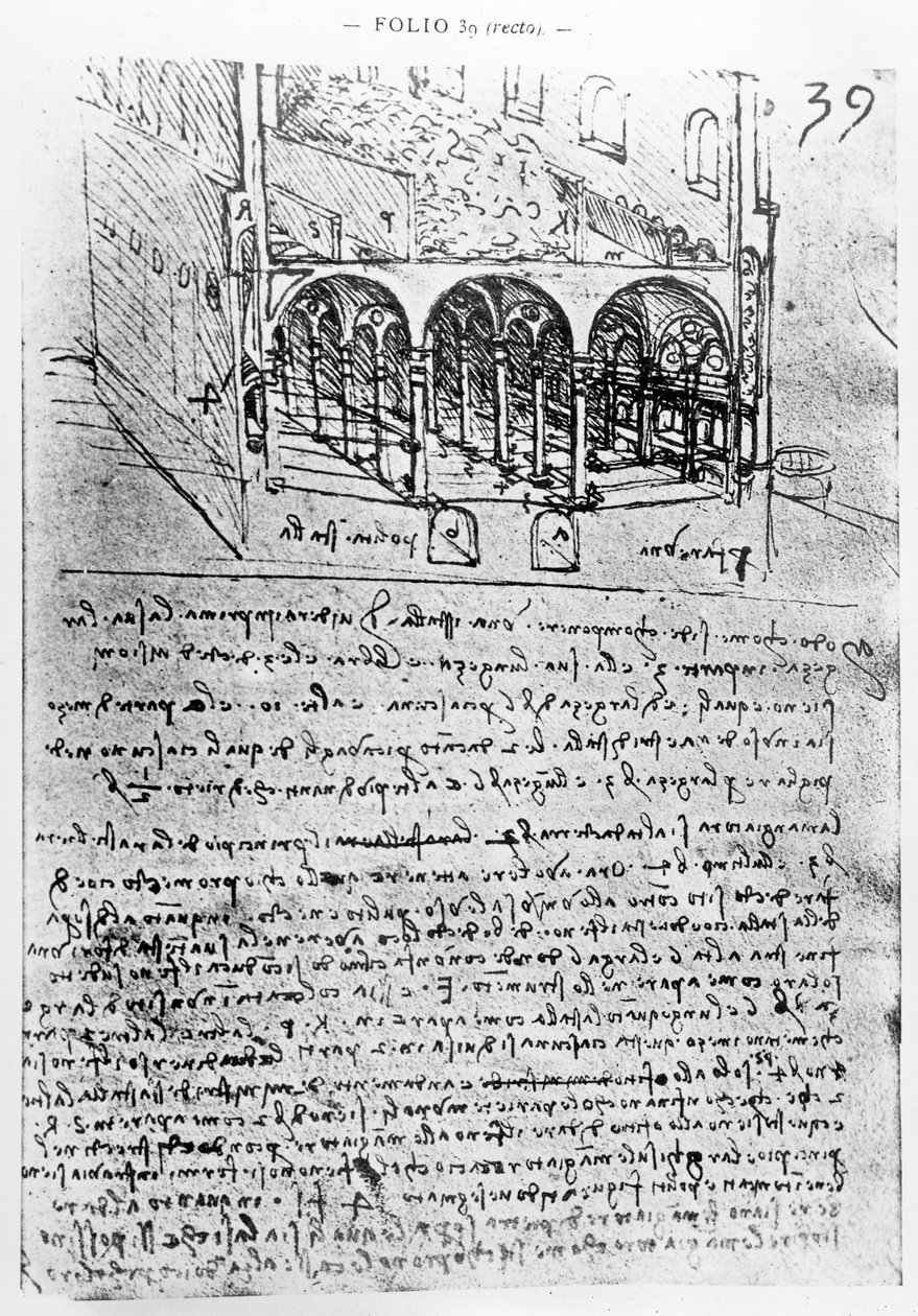 Études pour écuries, Folio 39r, du Manuscrit de Paris B 2173, 1487-90 - Leonardo da Vinci