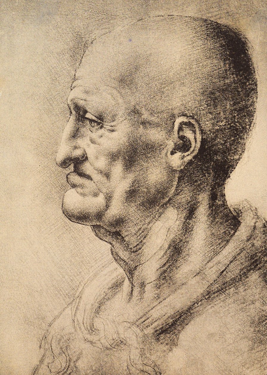 Un homme de profil, dessin de Léonard de Vinci, conservé dans la Salle des Dessins et Estampes, Galerie des Offices, Florence - Leonardo da Vinci