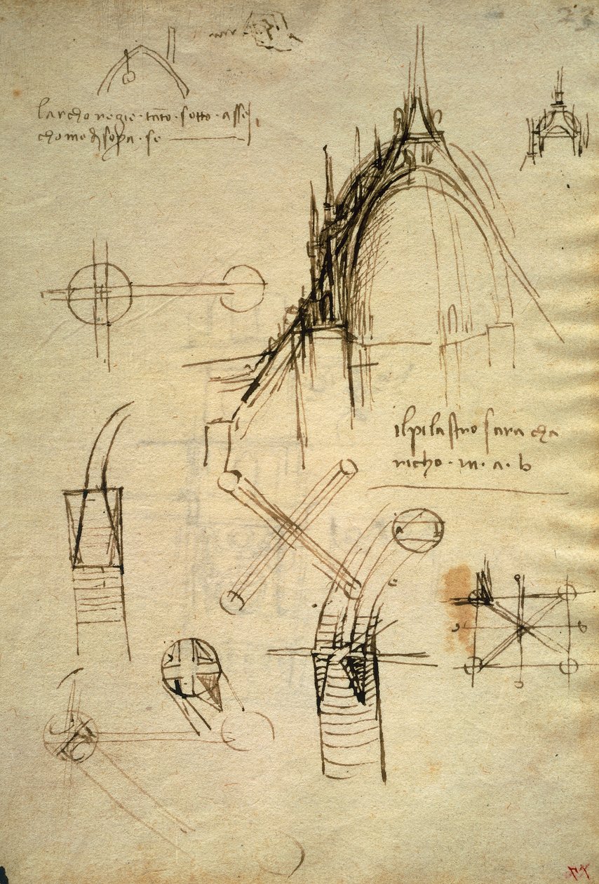 Détails architecturaux et section de la coupole du Duomo de Milan, f41 du Code Trivulzianus - Leonardo da Vinci