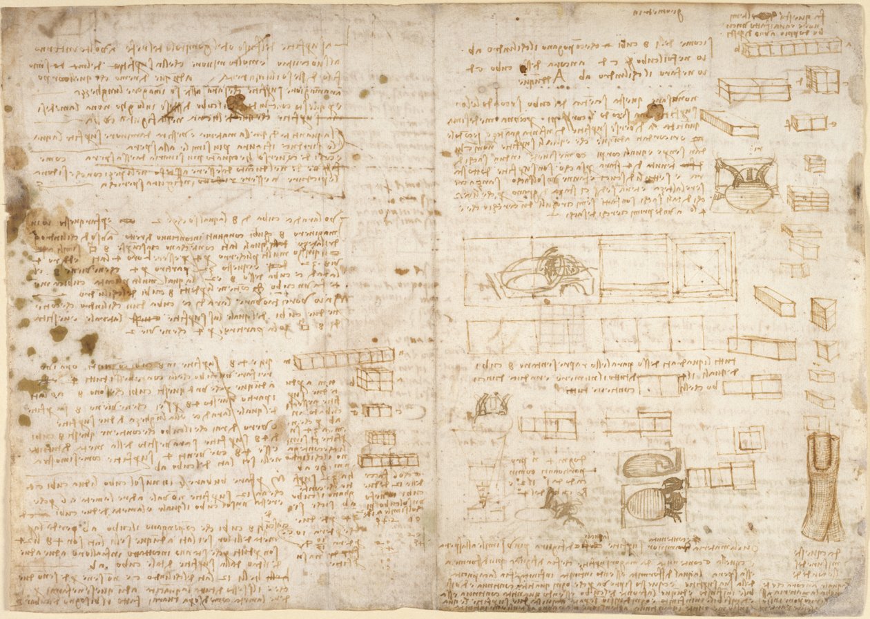 Arundel 263, f.223 Notes, diagrammes et croquis du 
