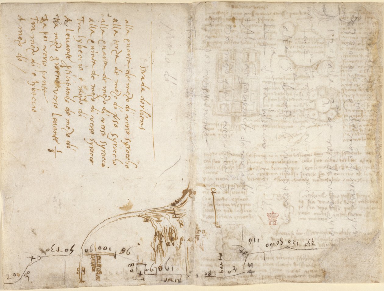 Arundel 263, f.263v, f.270 Note et croquis décrivant l