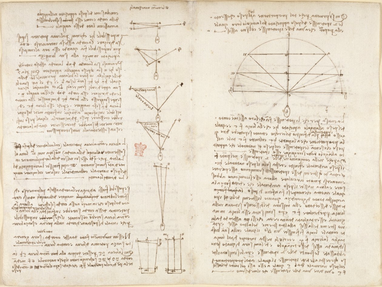 Arundel 263, f.6v, f.9 Notes et diagrammes sur la mécanique, intitulé 