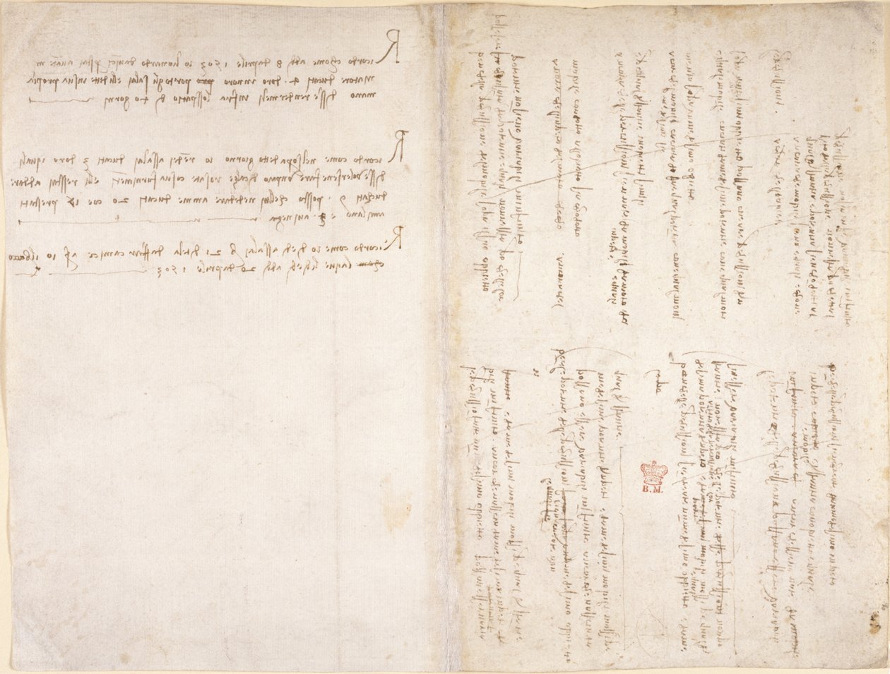 Arundel 263, ff.229v, f.226 Notes de Léonard de Vinci du 