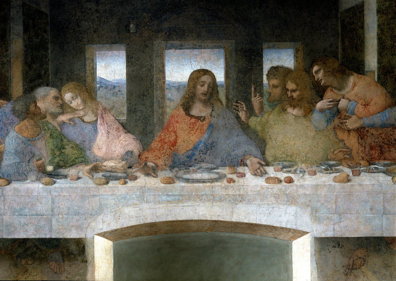 Détail de La Cène représentant Judas, Pierre et Jean, Christ au centre - Leonardo da Vinci