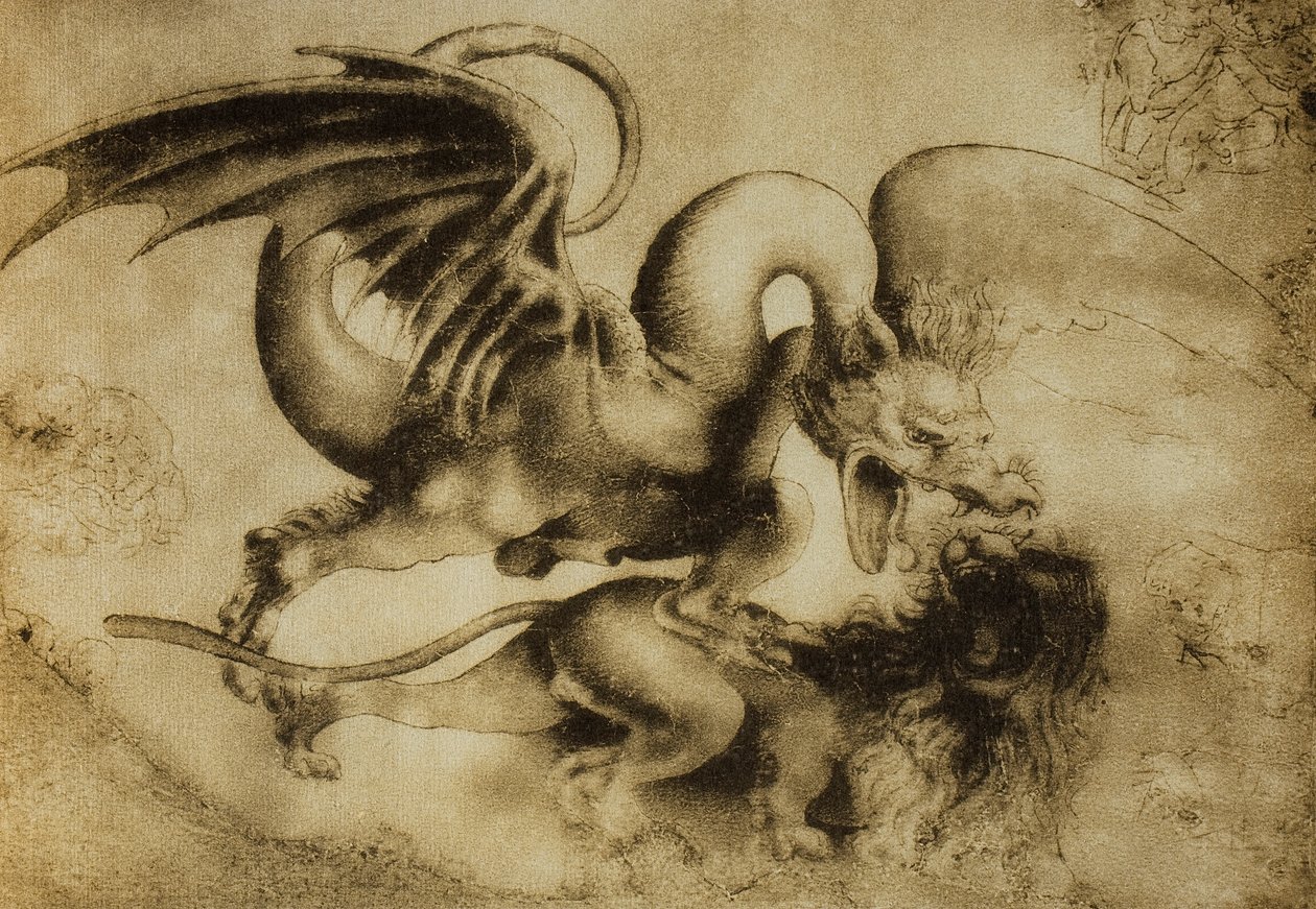 Dragon tuant un lion (dessin de Léonard de Vinci) - Leonardo da Vinci