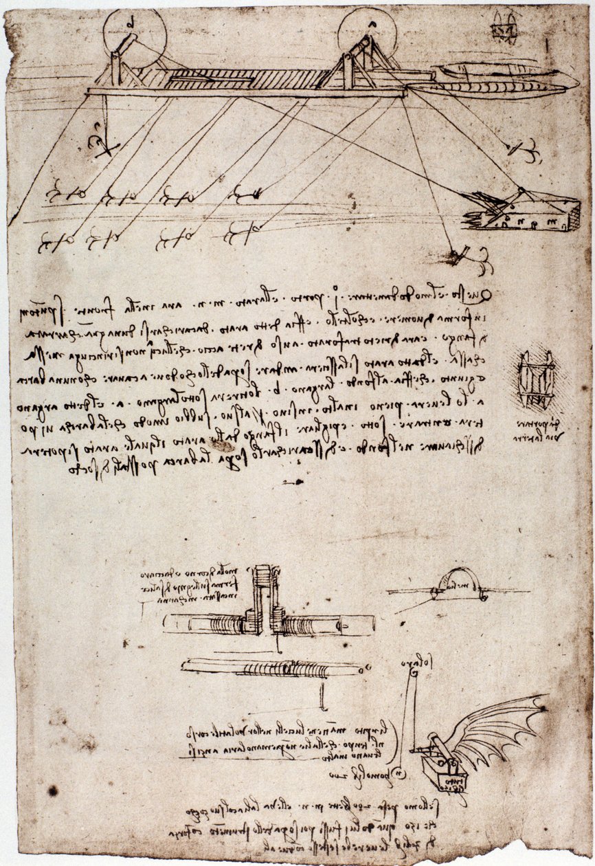 Étude pour une drague marine par Léonard de Vinci (Leonardo da Vinci) (1452-1519). Dessin à la plume et à l