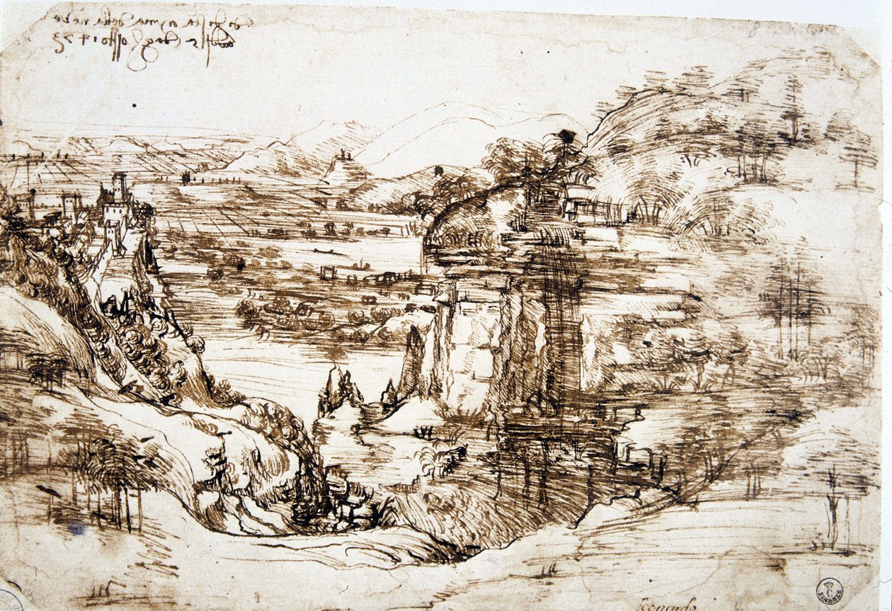 Le premier dessin connu de Léonard de Vinci (1452-1519), « Paysage de Santa Maria della Neve » : le paysage de la vallée de l