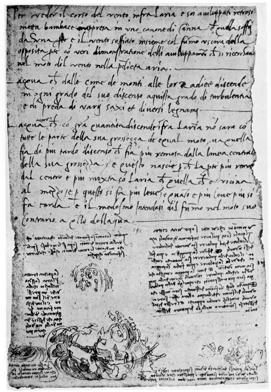 Trajectoires de pierres lancées et de gouttes, fin du 15ème ou début du 16ème siècle - Leonardo da Vinci