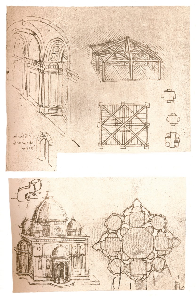 Deux dessins architecturaux, vers 1472-1519, 1883 - Leonardo da Vinci