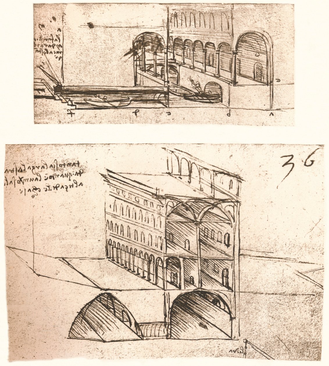 Deux plans pour des canaux dans une ville, c1472-c1519 1883 - Leonardo da Vinci