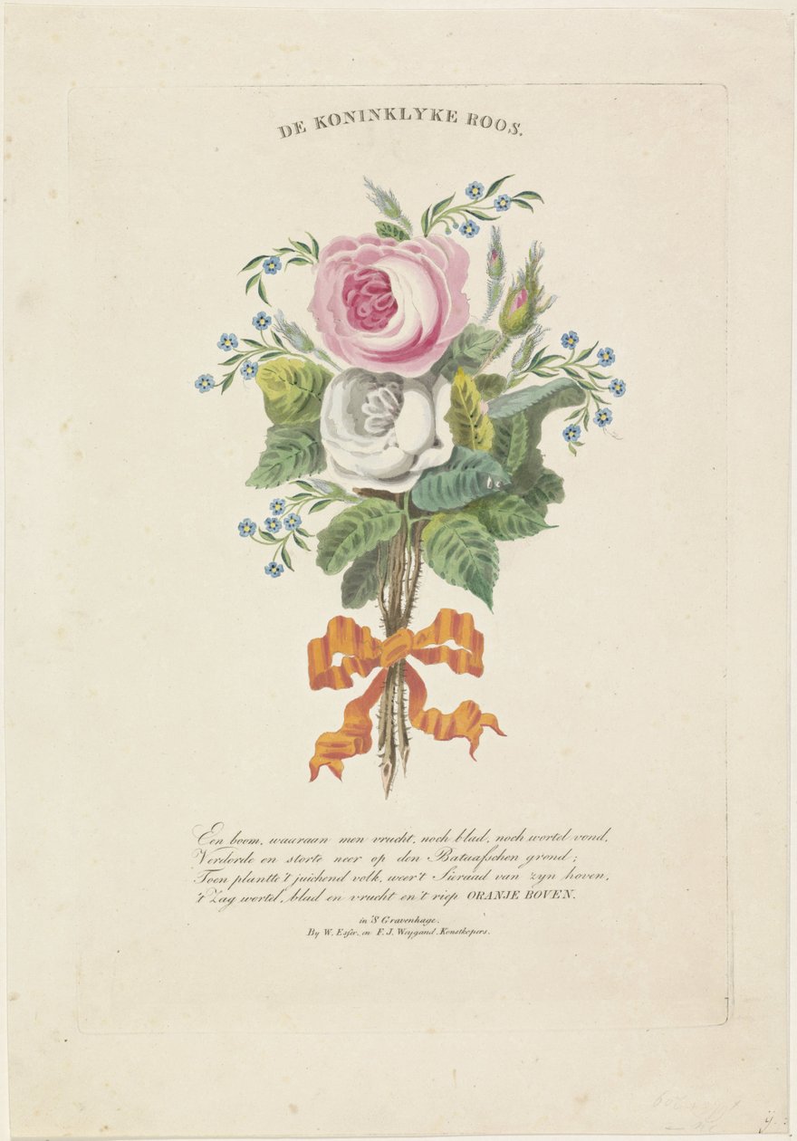 Roses avec portraits en silhouette de Guillaume I Frédéric, roi des Pays-Bas, Wilhelmine de Prusse, leurs enfants, ses parents et sa sœur - Leonardus Schweickhardt