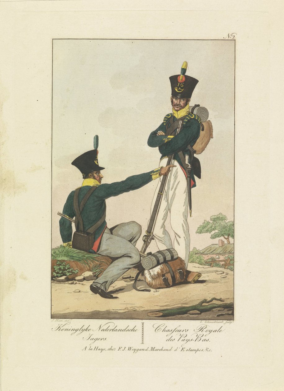 Deux chasseurs, 1814-1818 (Zeven uniformvoorstellingen 1814-1818) - Leonardus Schweickhardt