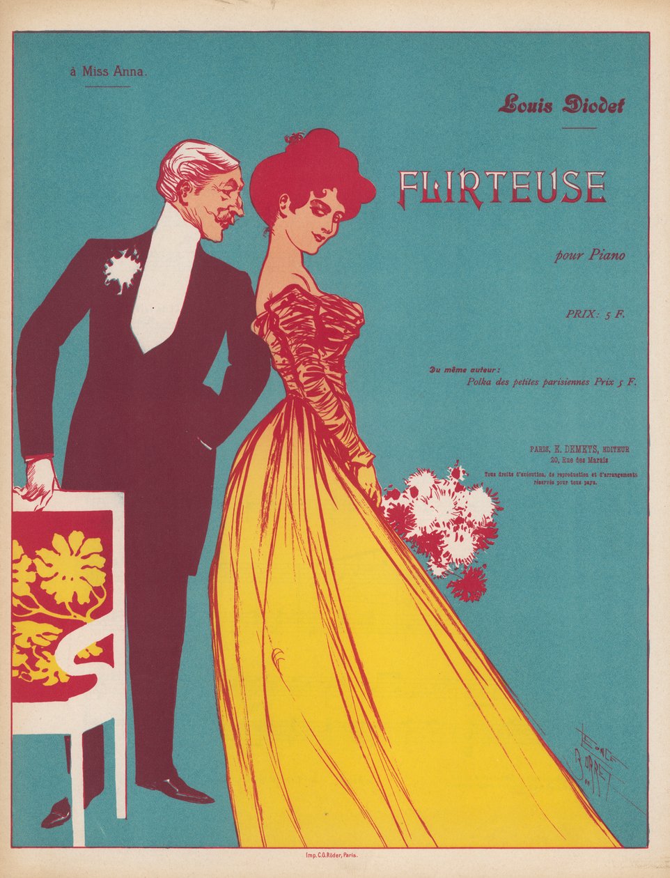 Flirteuse (colour litho) - Leonce Burret