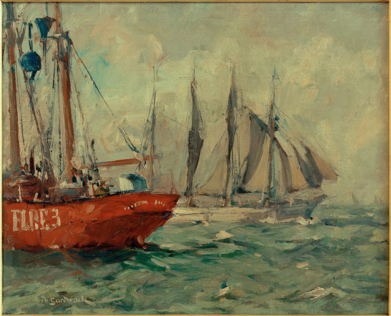 Goélette à quatre mâts passant Elbe 3 - Leonhard Sandrock
