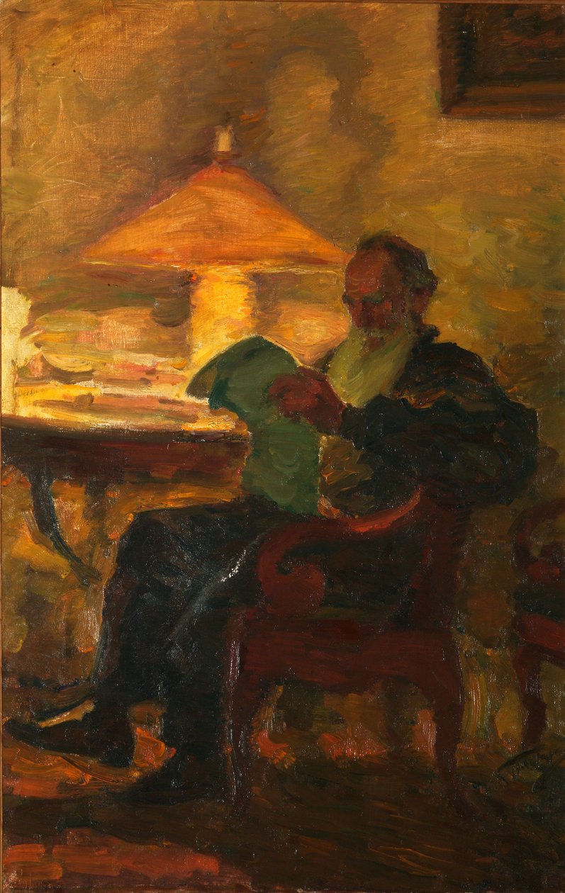 Léon Tolstoï avec un journal, 1901 - Leonid Osipovic Pasternak