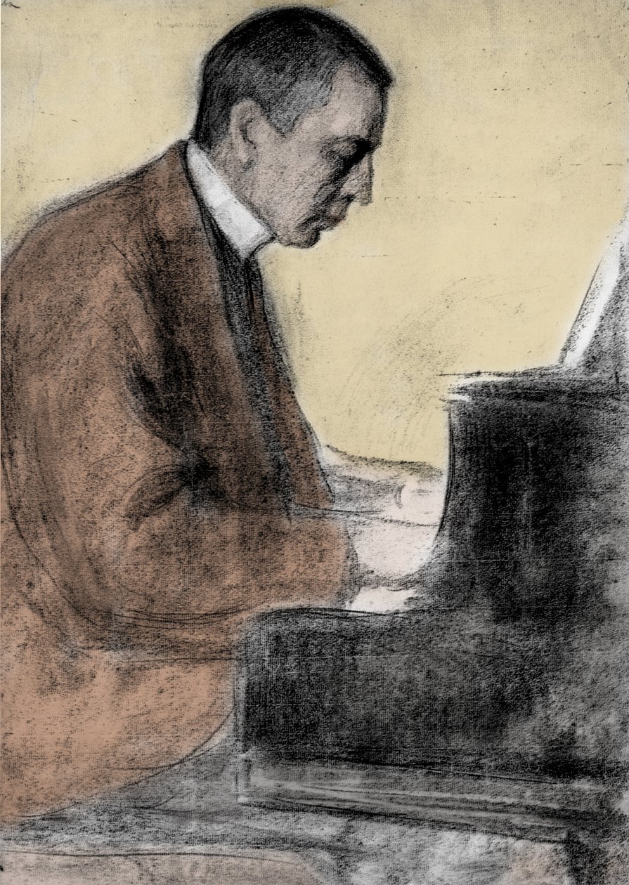 Portrait de Sergei (Sergei) Rachmaninov (Serge Rachmaninoff ou Rakhmaninov) (1873 - 1943), compositeur et pianiste russe. Dessin de Leonid O. Pasternak (1862-1945). - Leonid Osipovic Pasternak