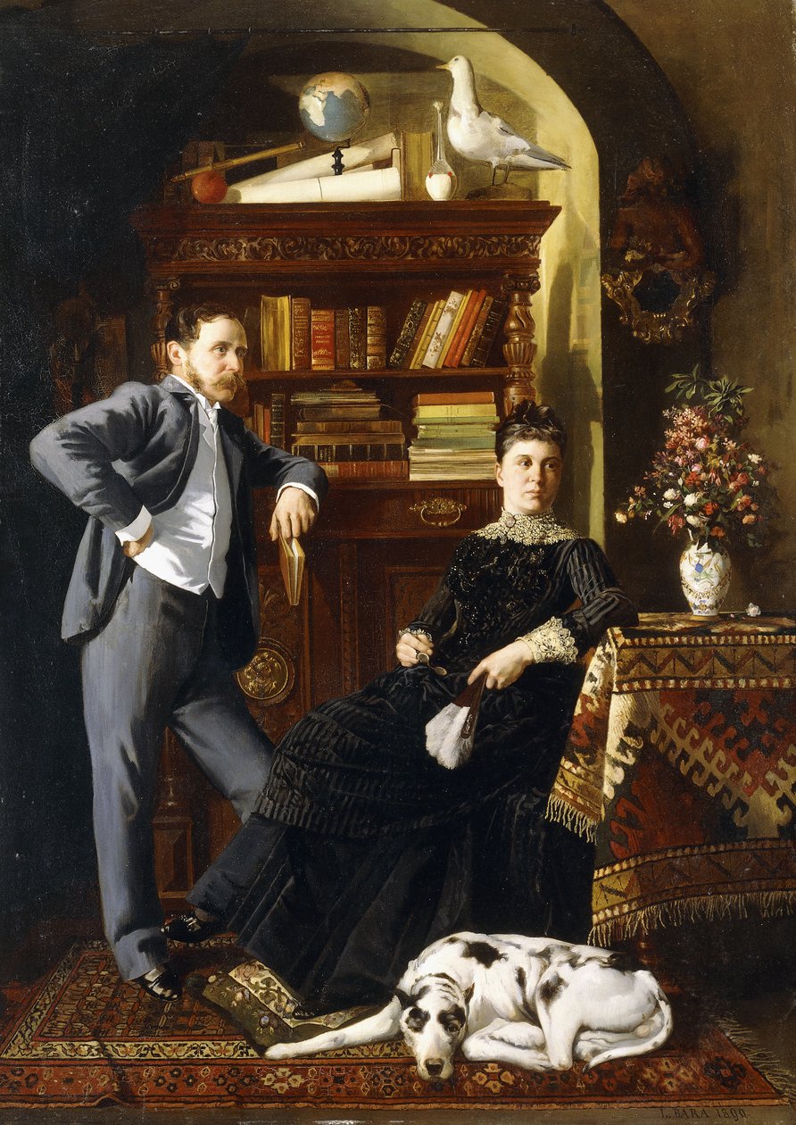 Un couple dans un intérieur avec un chien - Leopold Bara