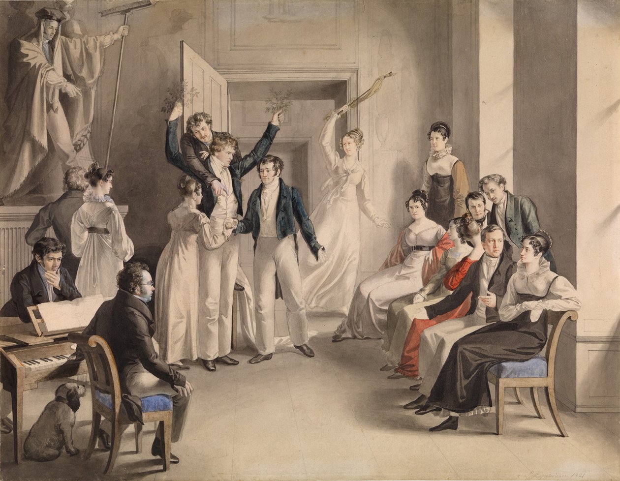 Franz Schubert 1797-1828. Jeu de société des Schubertiens à Atzenbrugg, 1821 - Leopold Kupelwieser