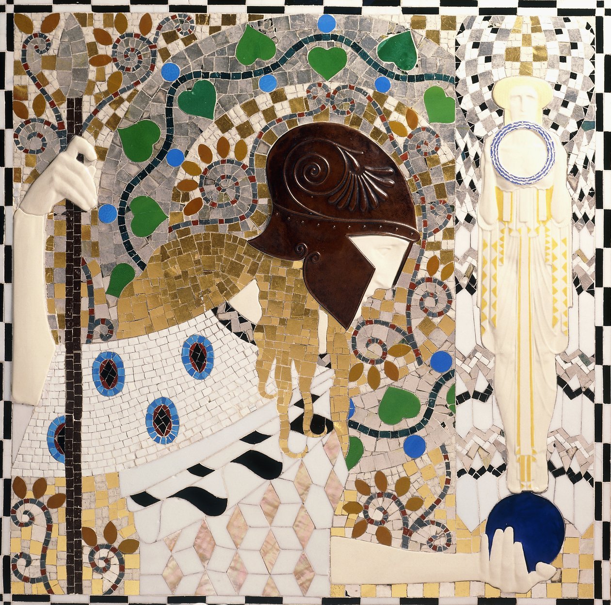 Pallas Athene (panneau de mosaïque en porcelaine, verre, nacre et bronze) - Leopold & Powolny Michael (1871 1954) Forstner