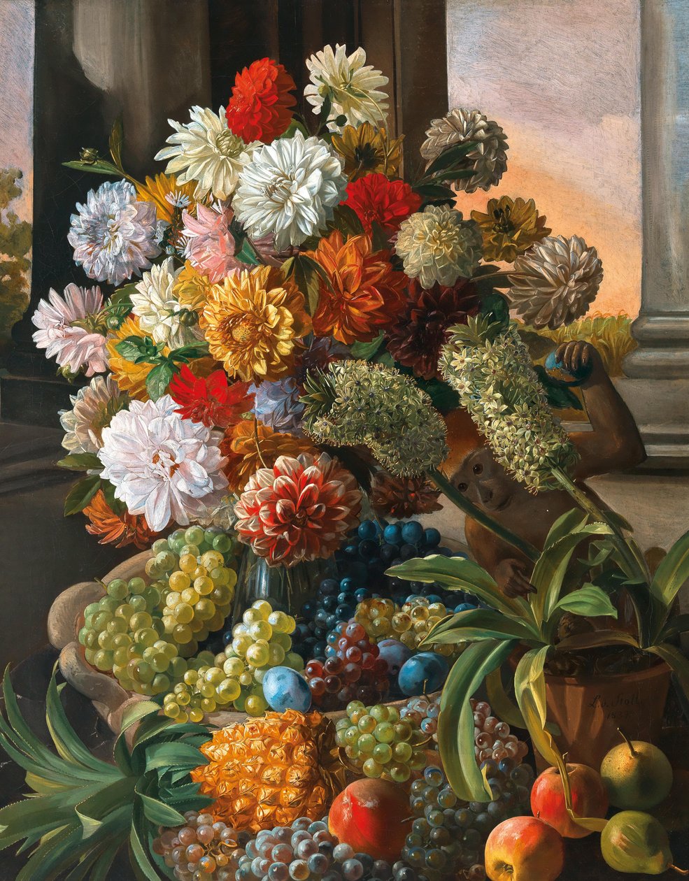 Leopold von Stoll Nature morte aux fleurs et aux raisins - Leopold von Stoll