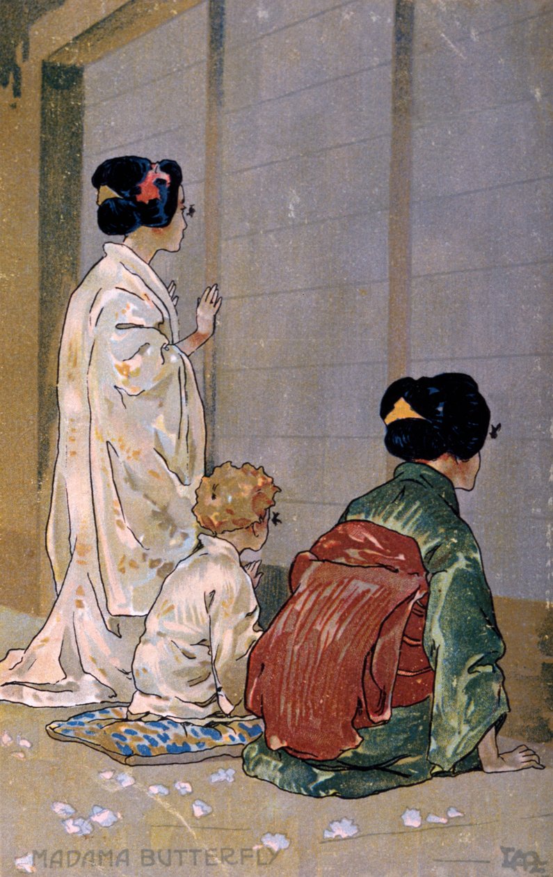 Carte postale créée pour la première de "Madame Butterfly", à Brescia - Leopoldo Metlicovitz