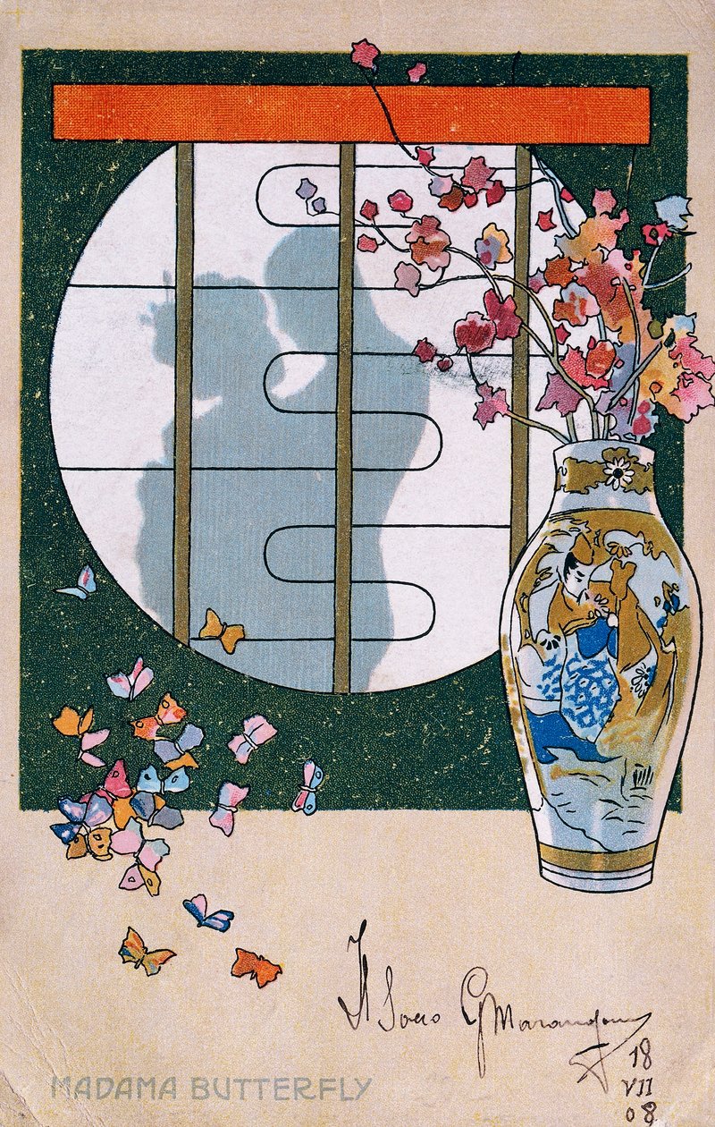 Carte postale créée pour la première de "Madame Butterfly", à Brescia - Leopoldo Metlicovitz