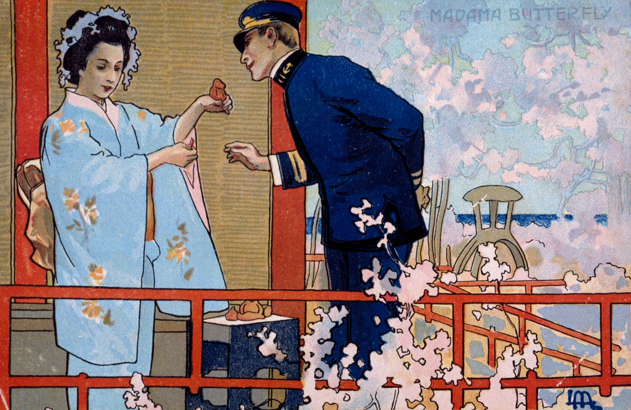 Carte postale créée pour la première de "Madame Butterfly", à Brescia - Leopoldo Metlicovitz