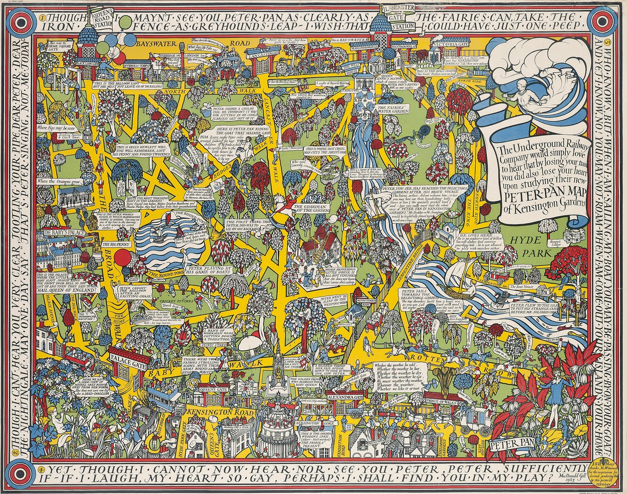 Carte de Peter Pan des Jardins de Kensington - Leslie MacDonald Gill