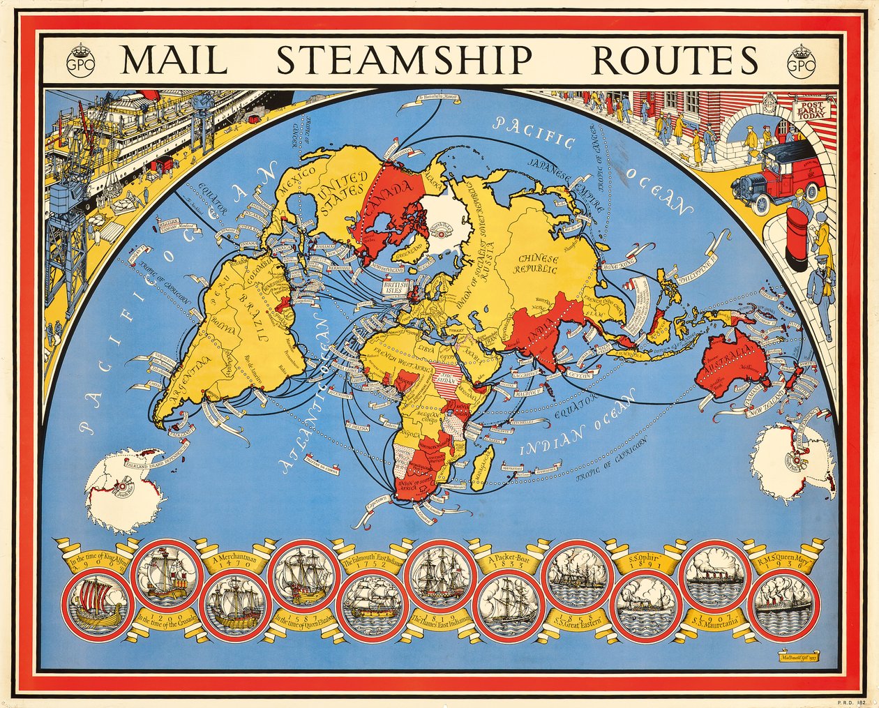 Affiche publicitaire pour les routes des paquebots postaux - Leslie MacDonald Gill
