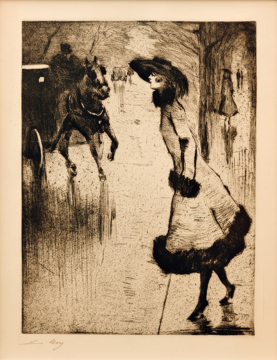 Dame appelant une calèche - Lesser Ury