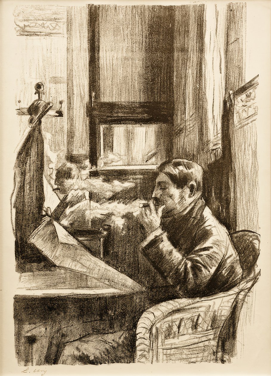 Homme fumant au café I - Lesser Ury