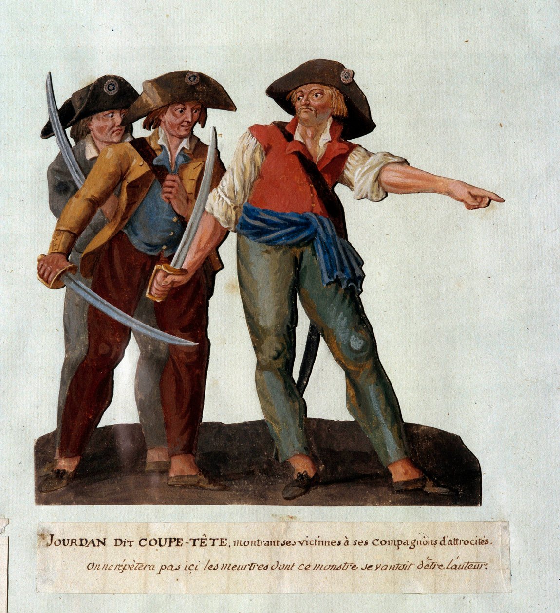 Représentation de Mathieu Jouve Jourdan dit Jourdan Coupe-Tête (1749-1794), un révolutionnaire cruel devenu célèbre après les massacres de la Glacière à Avignon en octobre 1791. Gouache des frères Lesueur (18ème siècle) - Lesueur Brothers
