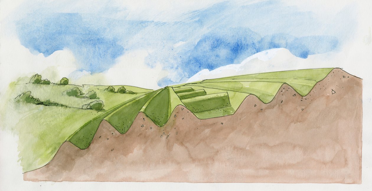Coupe transversale de Old Oswestry (aquarelle sur papier) - Liam Wales