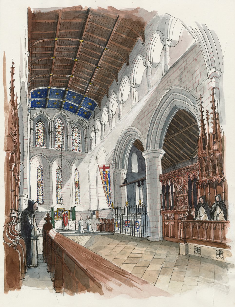 Reconstruction du presbytère du prieuré de Lanercost (aquarelle sur papier) - Liam Wales